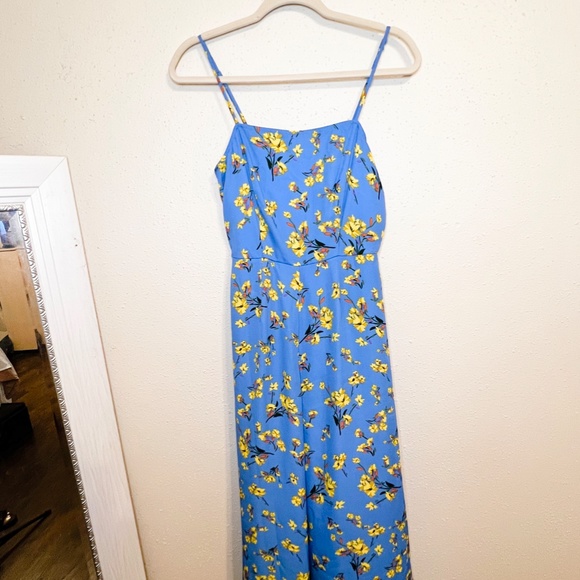Lulus Bryony Blue Yellow Floral Print Wide-Leg Flare & Flare Jumpsuit - Picture 7 of 7